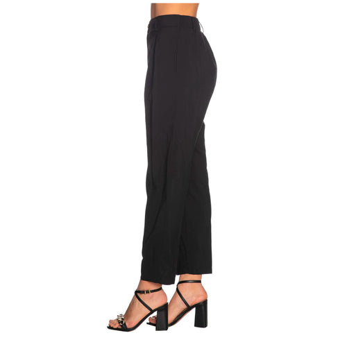 Pantaloni Donna con pence elastico Nero Yes Zee- Francavilla Moda